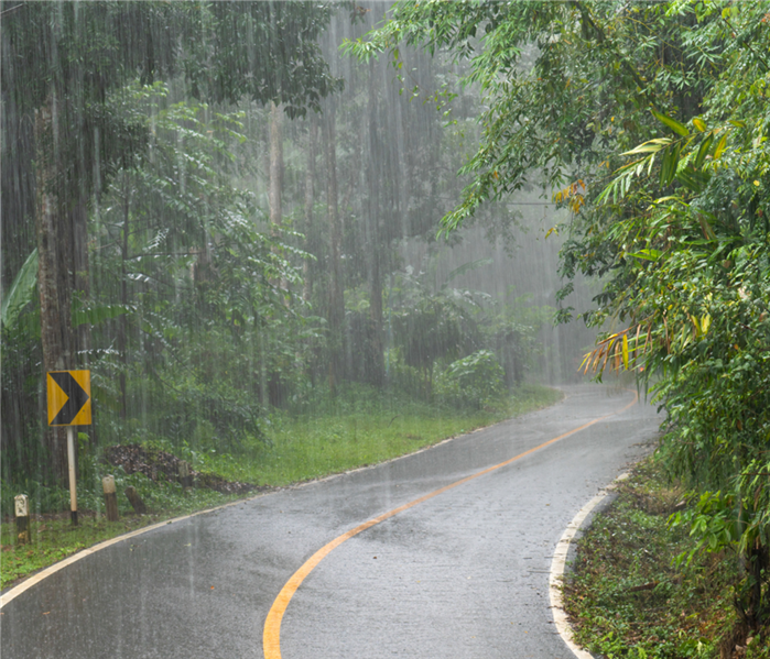heavy rainfall on a road